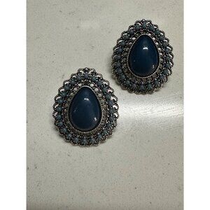 Vintage Silver & Blue Teardrop Earrings